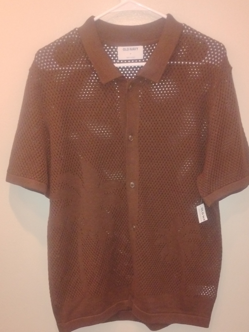 Old Navy Brown Mesh Button-Front Polo Shirt
